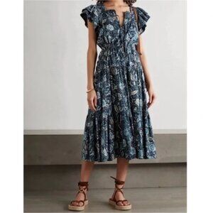 ULLA JOHNSON zuma midi blue dress size 14